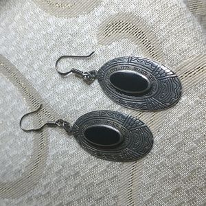 Sterling Silver Southwestern Earrings Boho Hobo Onyx Dangle Drop